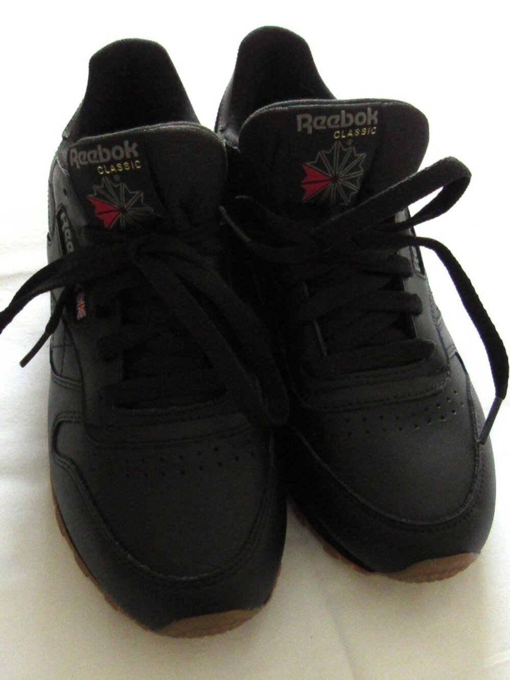 REEBOK Classic Core Black Tennis Shoe Leather Sneaker Size 8.5 Women's 49802